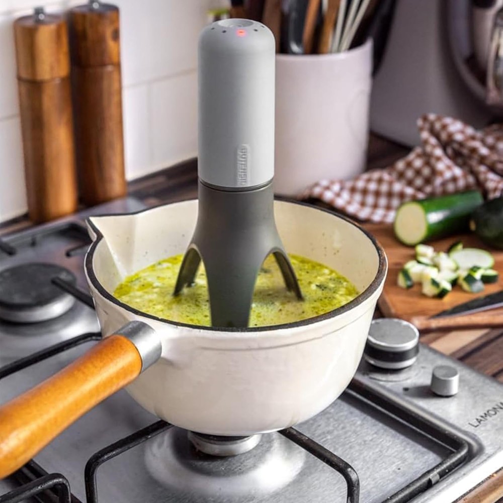 Effortless Cooking: Teal & Grey Automatic Stirrer with Timer & Dishwasher Safe
