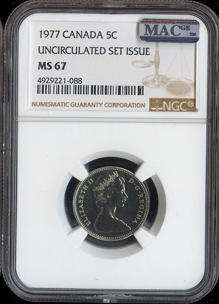 1977 Canada 5 Cents 5C NGC MS67 MAC  - Quality