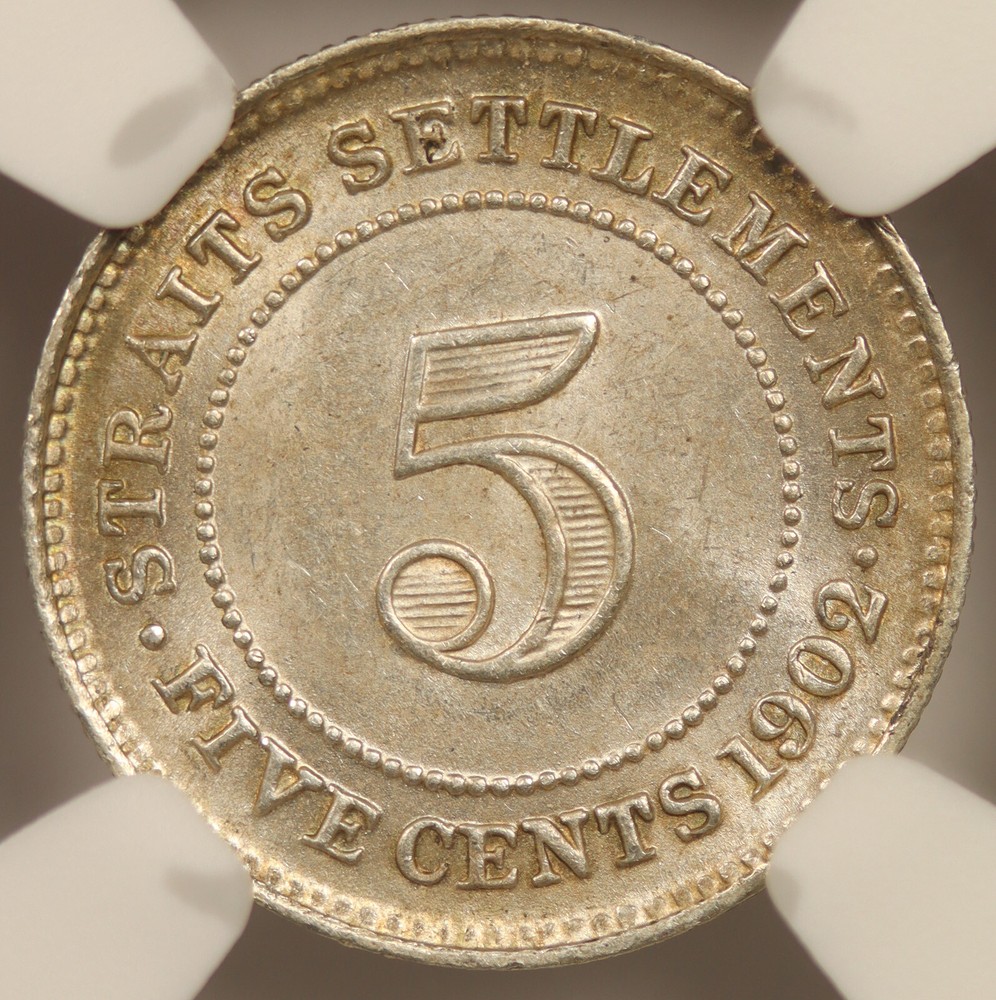 1902 Straits Settlements 5 Cents 5C MS 61 NGC