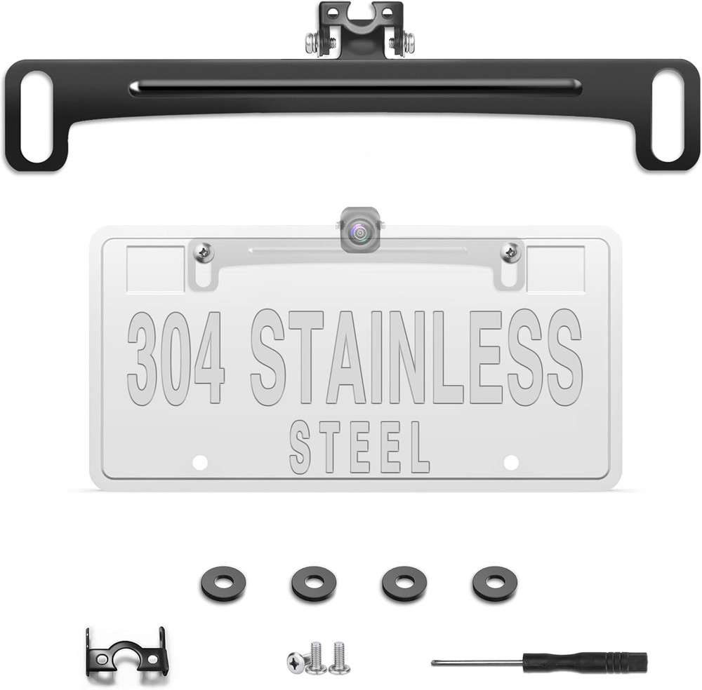Universal Car Rear View Camera License Plate Bracket, Upgraded Full Stainless St