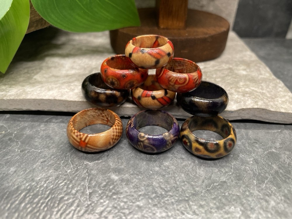 9 PC 16-19mm Wood Ethnic Stackable Finger Knuckle Joint Boho Ring Set New B5135