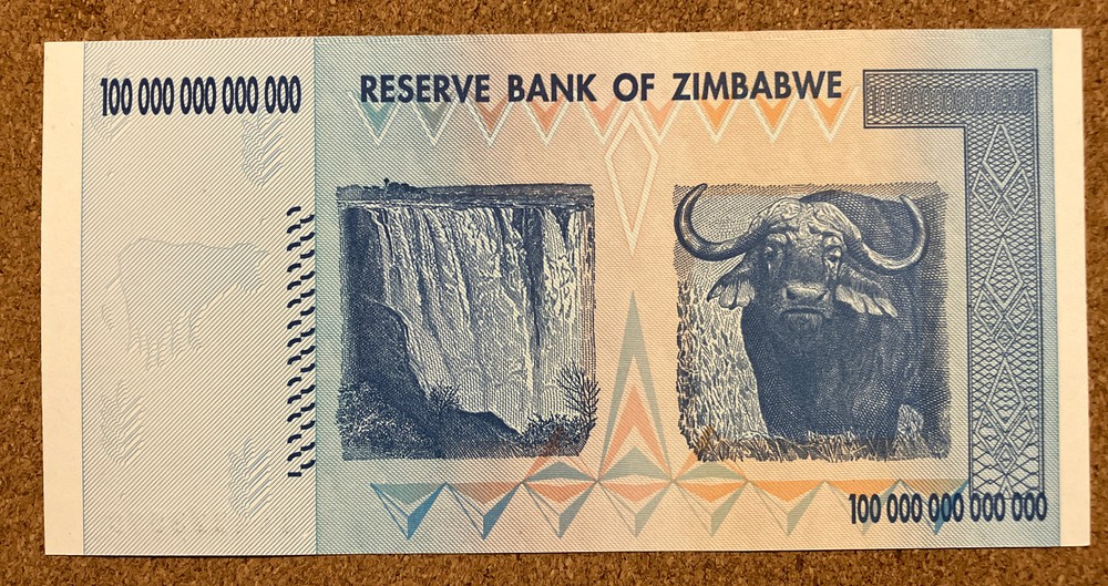 Zimbabwe 100 Trillion Dollar Banknote.
