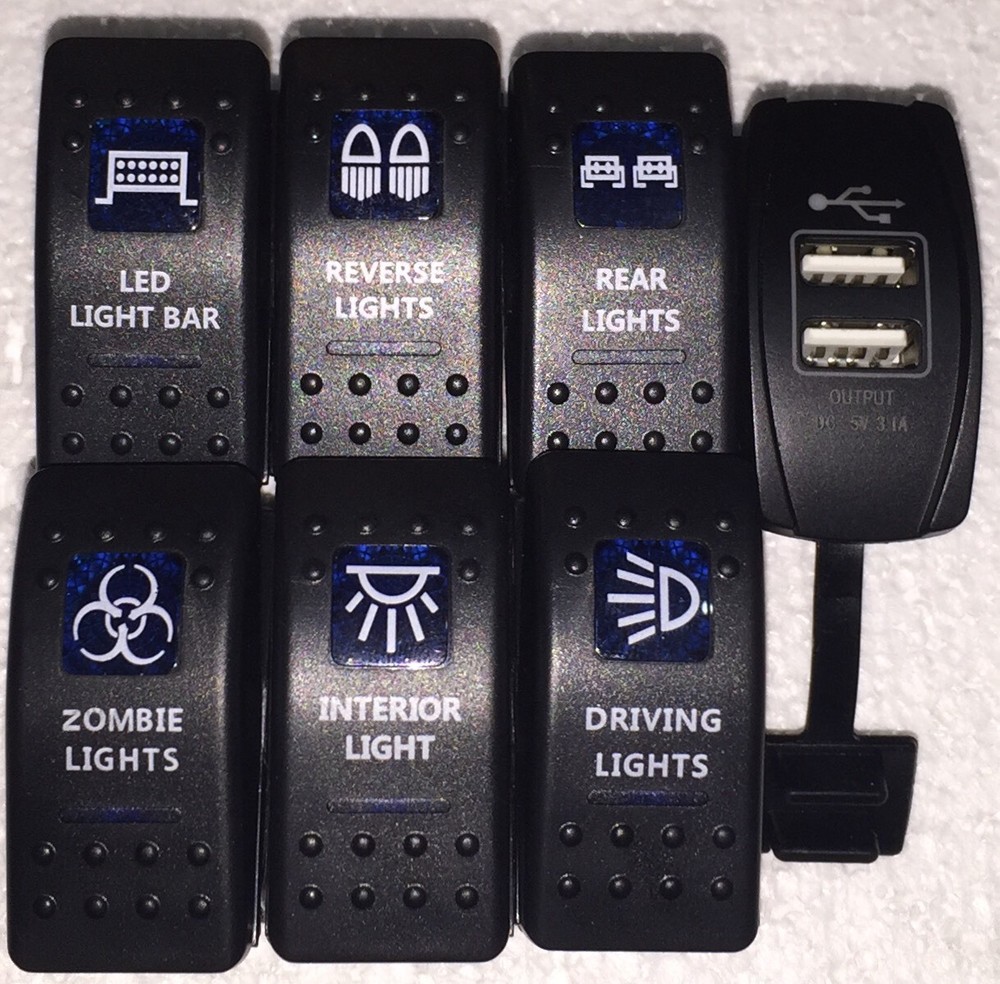 Lighted Rocker Switch Usb Plug -12v / 24v Panel Toggle Fits Military HUMVEE