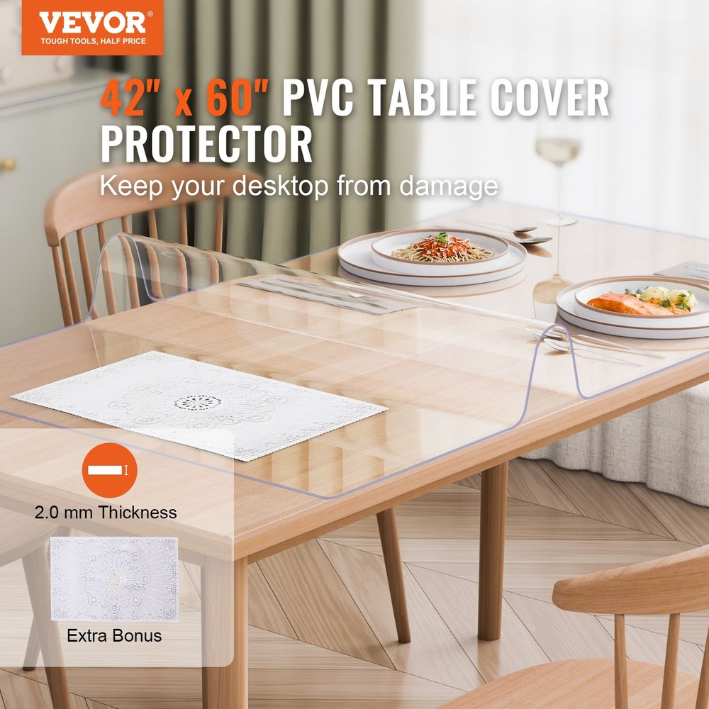 Plastic Table Cover 42 x 60 Inch 2.0 mm Thick Clear Table Protector Rectan