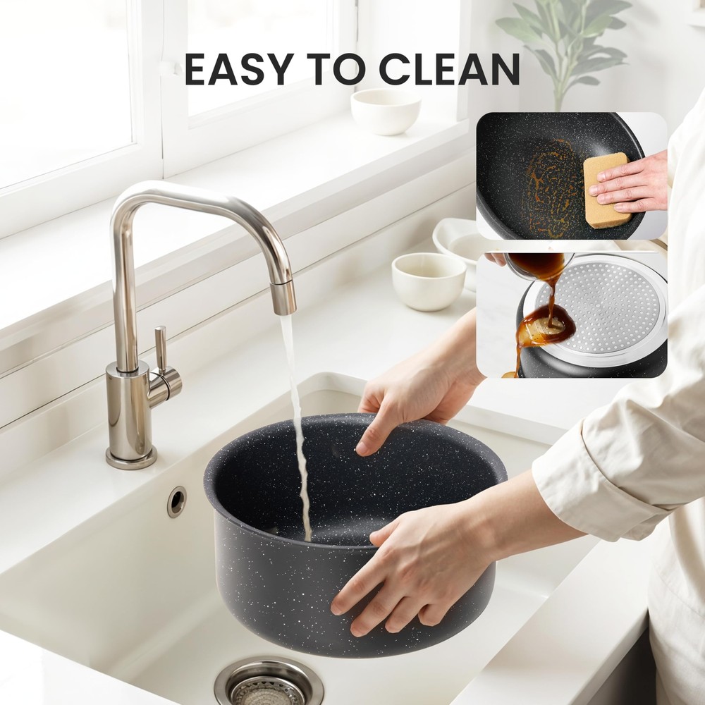 Black Granite Nonstick Cookware Set - 10-Piece, Induction Ready