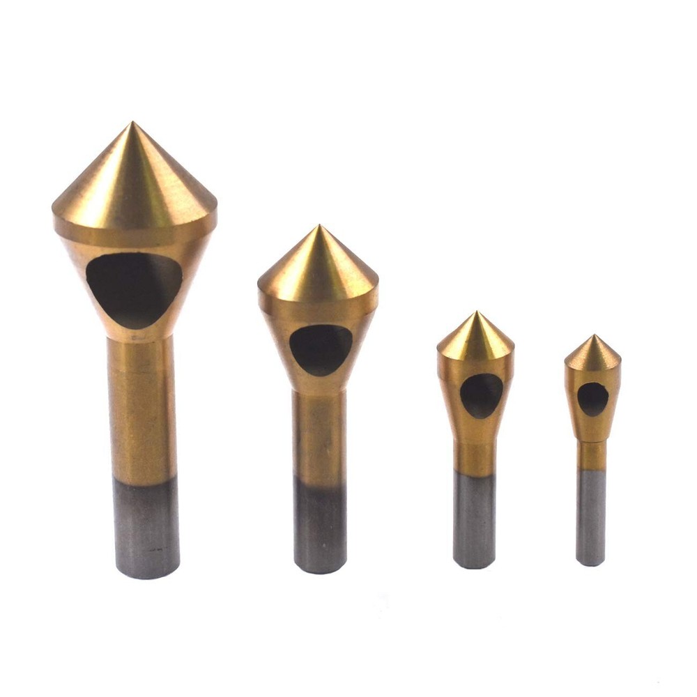 4Pcs Chamfer Countersink Deburring Drill Bits Set Cutting Metal Tool