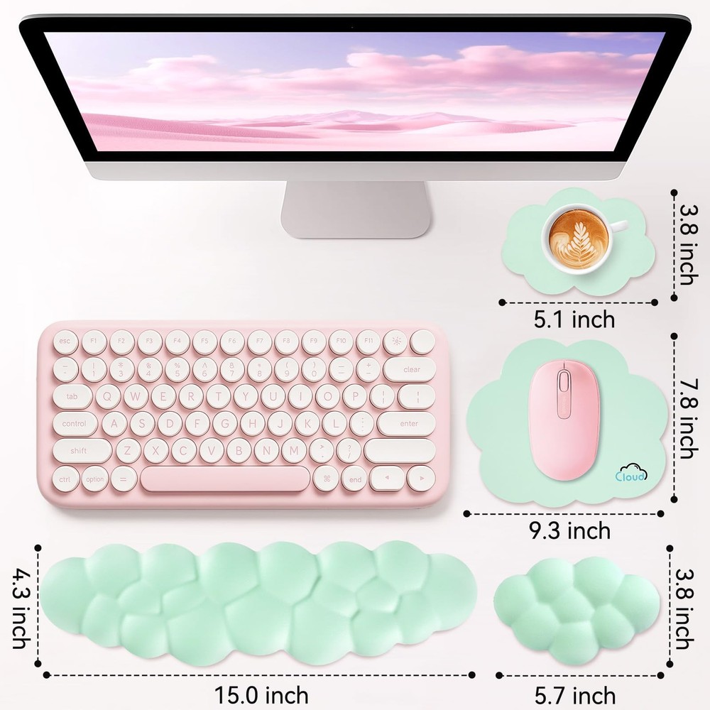 Sushret Cloud Wrist Rest for Computer Keyboard, 4-in-1 Memory Foam Leather Cloud