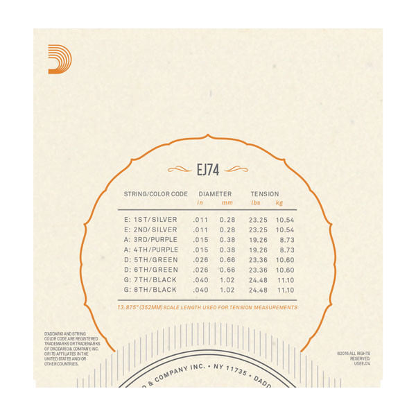 D'Addario EJ74 Loop End Mandolin Strings Phos Bronze 8 strings 11-40 medium