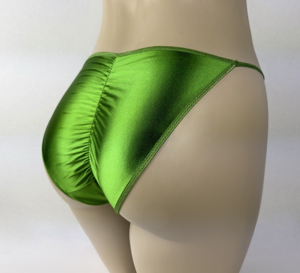 Satin String Bikini Scrunch Butt Green M/6