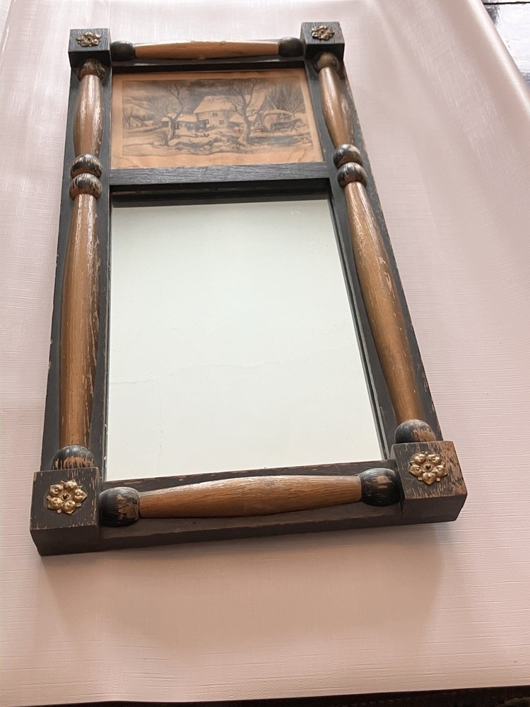 Vintage Currier & Ives Split Mirror/Print Wall Hanging