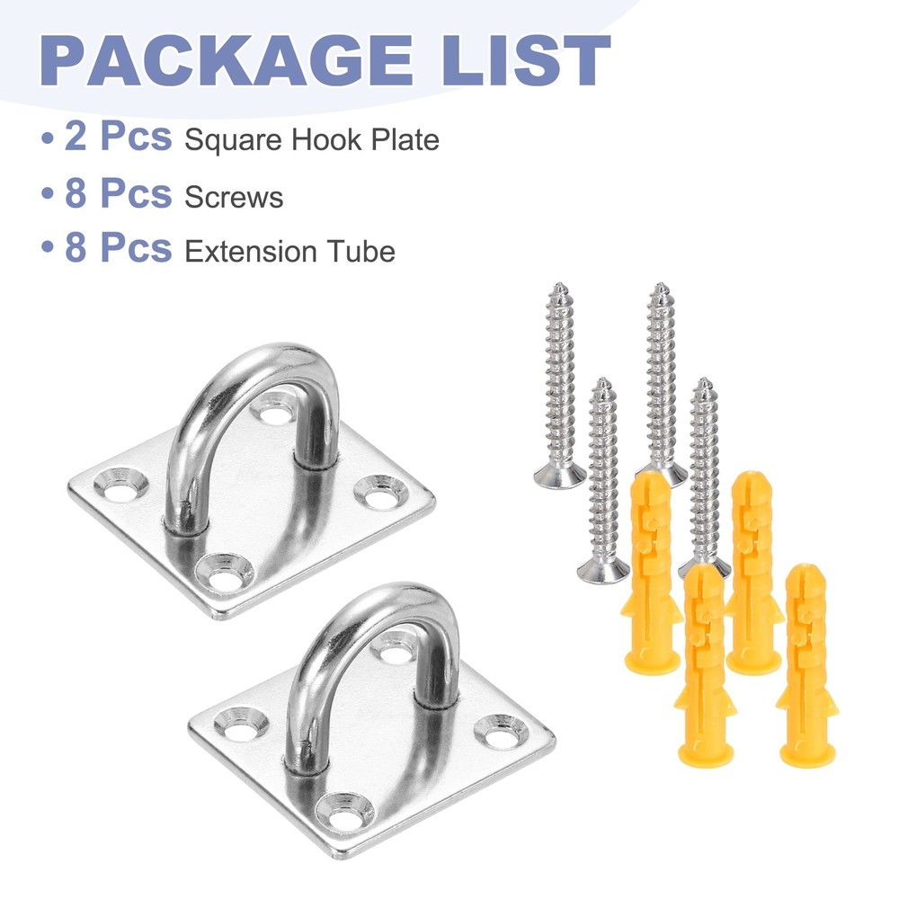 2Pcs M6 Eyelet Bracket Set Square Hook Plate and Hook, Silver