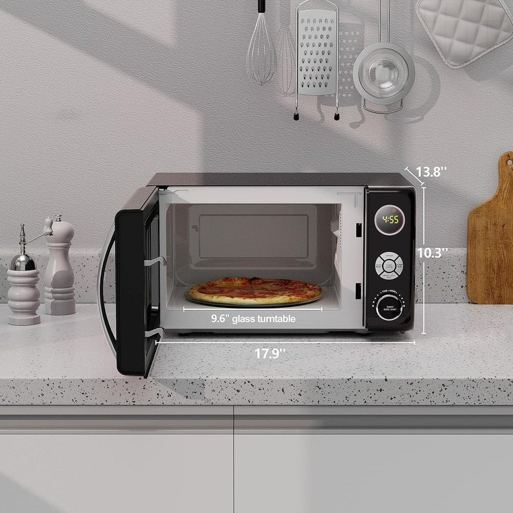 0.7 Cu Ft Retro Microwave Oven LED Pull Handle Child Lock Black