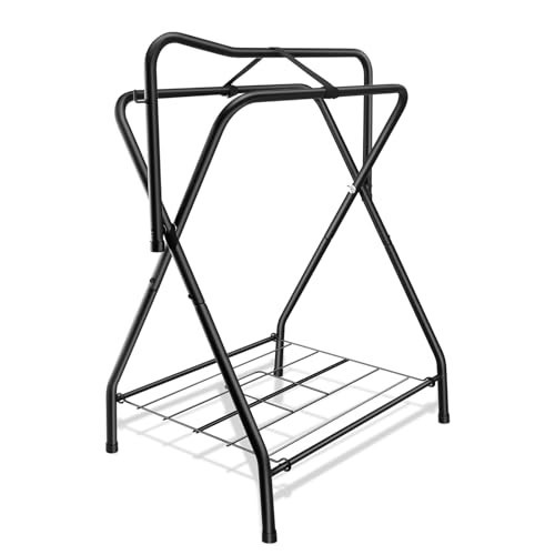 Heavy Duty Folding Saddle Rack Stand - Freestanding Detachable with Storage for