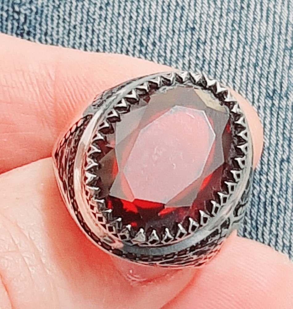 Men's Ring 925 Silver Ruby Solitaire Carniola Pirate Ring Man Sterling Ruby