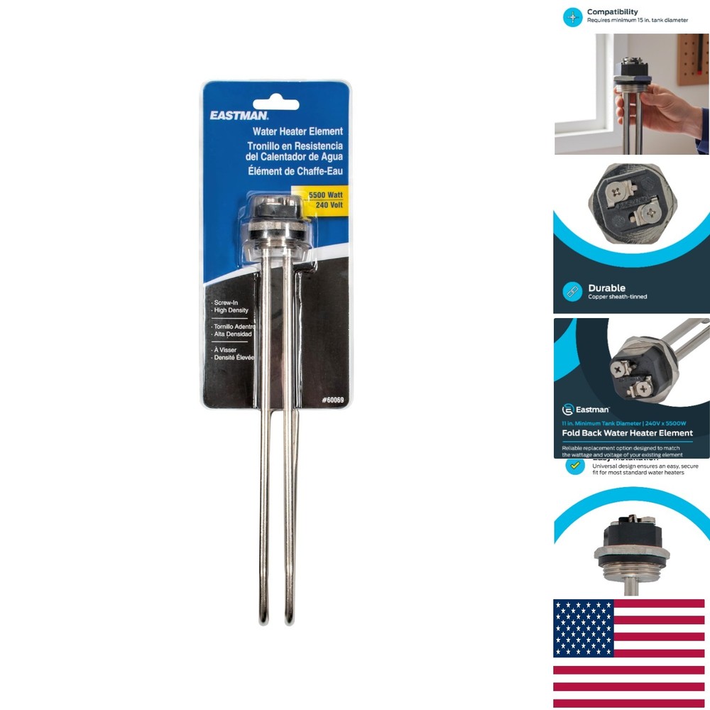 Efficient High Watt Density Water Heater Element - 5500W, Fits Standard Heaters