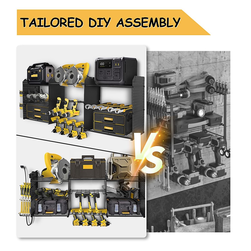 Gachiwar Power Tool Organizer Wall Mount, 3 Layer Tool Storage Rack, Drill Bi...
