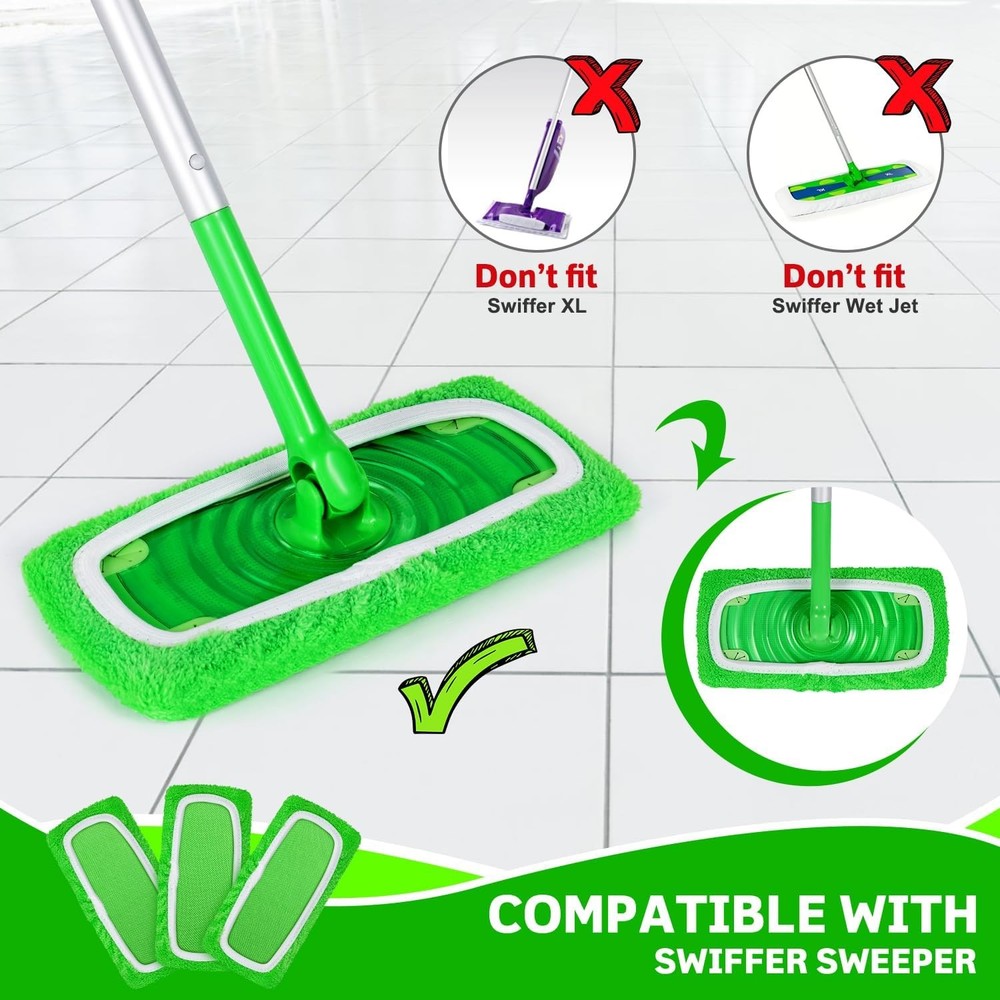 🔥 8 Pack Reusable Microfiber Mop Pads Compatible with Swiffer Sweeper Washable