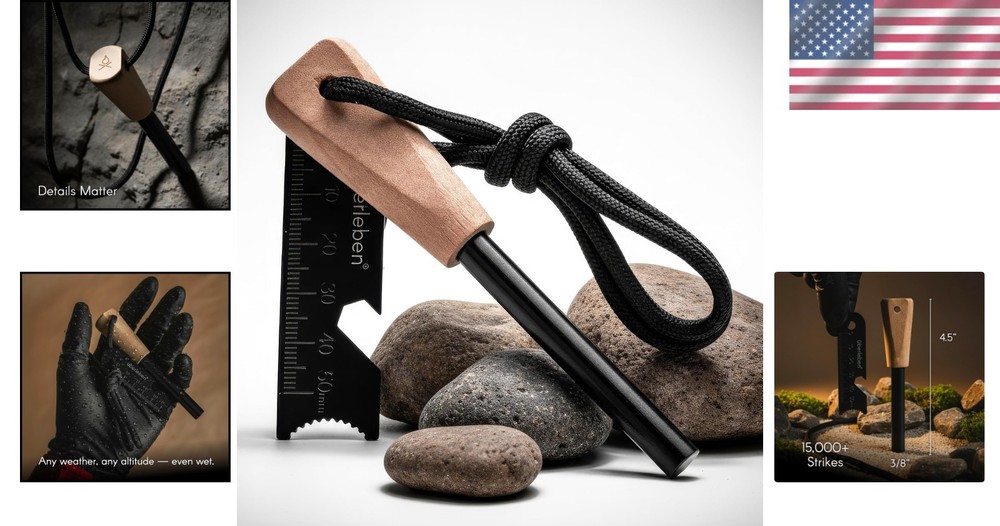 Weatherproof Ferro Rod Fire Starter with Lanyard & Multi-Function Striker