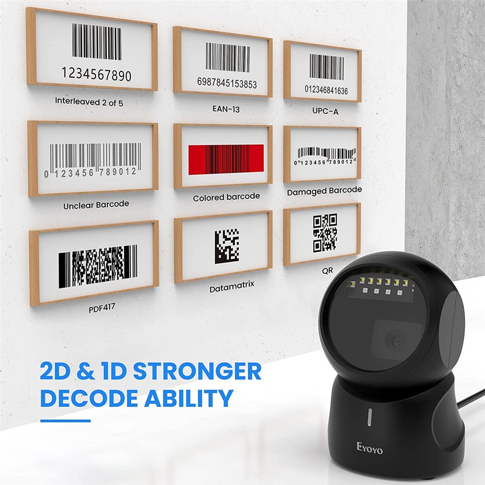Eyoyo Omnidirectional 2D QR Code USB Desktop Barcode Scanner for POS Library PC