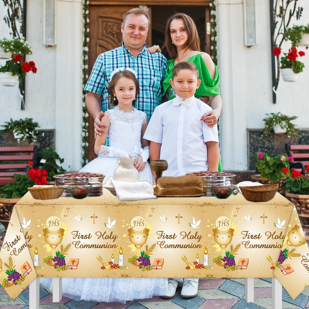 First Communion Table Cloth-3Pcs Mi Primera Comunion Rectangle Plastic Table ...