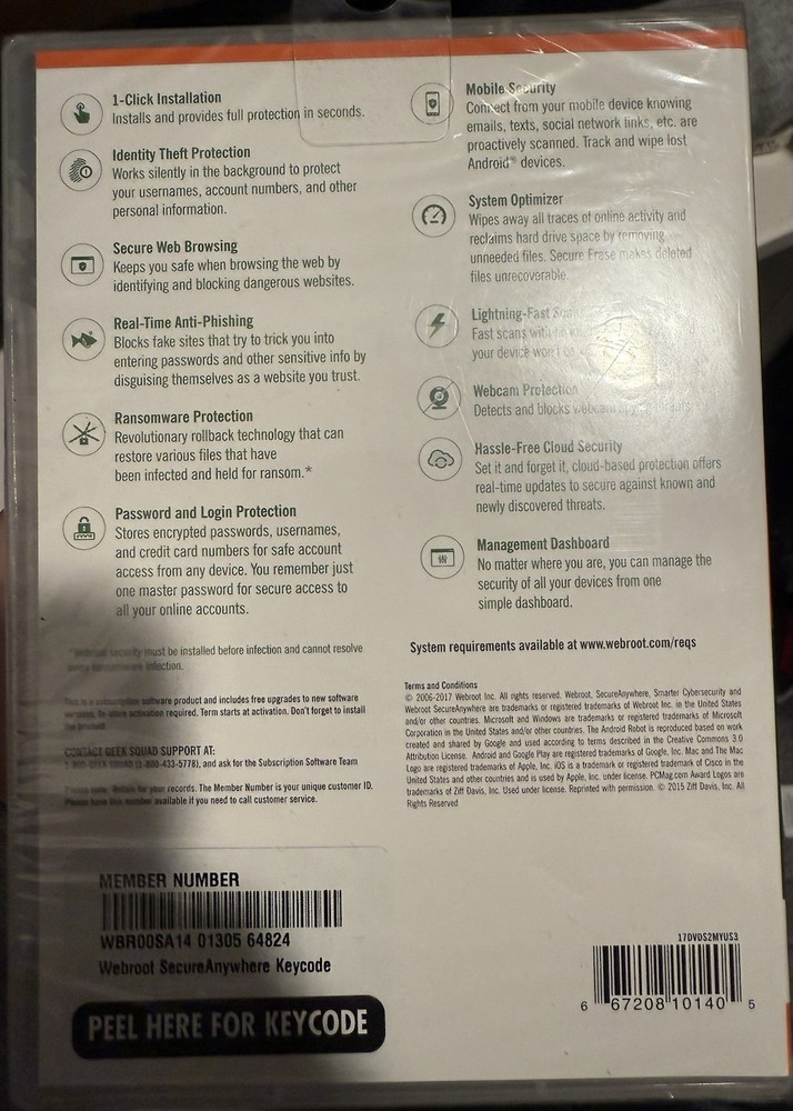 Webroot Secure Anywhere Internet Security 3 Device Software CD Windows IOS Mac