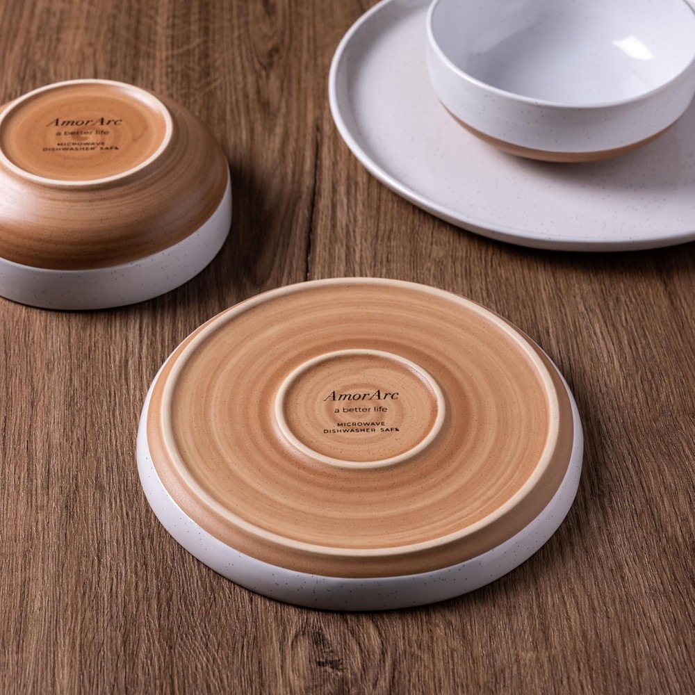 AmorArc 24-Pieces Handpainted Ceramic Dinnerware Plates & Bowls Set - Multicolor