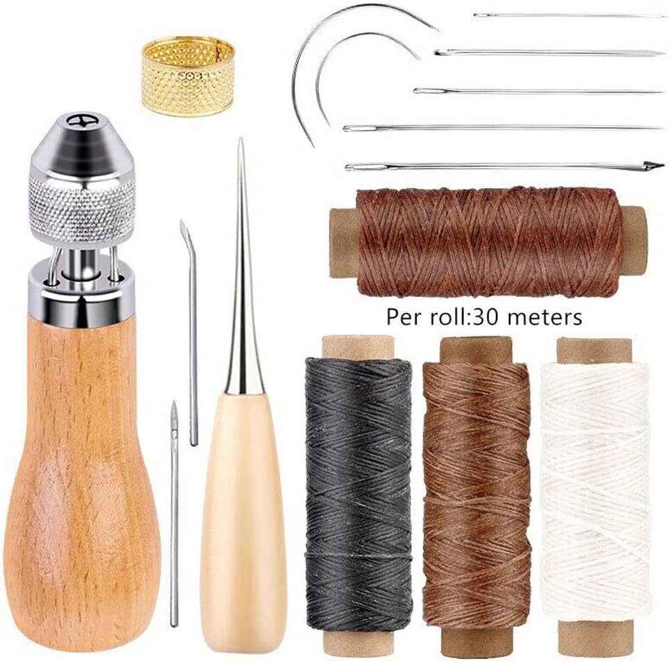 Leather Manual Speedy Stitcher Tool Sewing Awl Thread Kit with 4pcs Waxed Thread