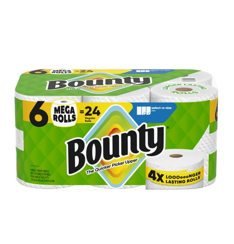 Paper Towels Select-A-Size White, 6 Mega Rolls, 164 Sheets Per Roll