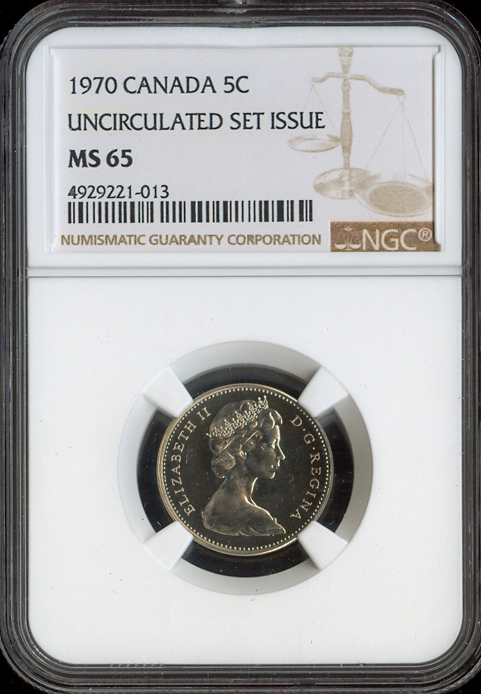1970 Canada 5 Cents 5C NGC MS65 - Quality