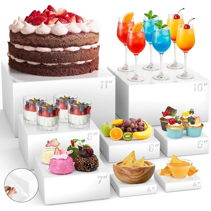 Acrylic Display Riser Set 8 Stands Buffet Food Organizer Multi Level Tableware