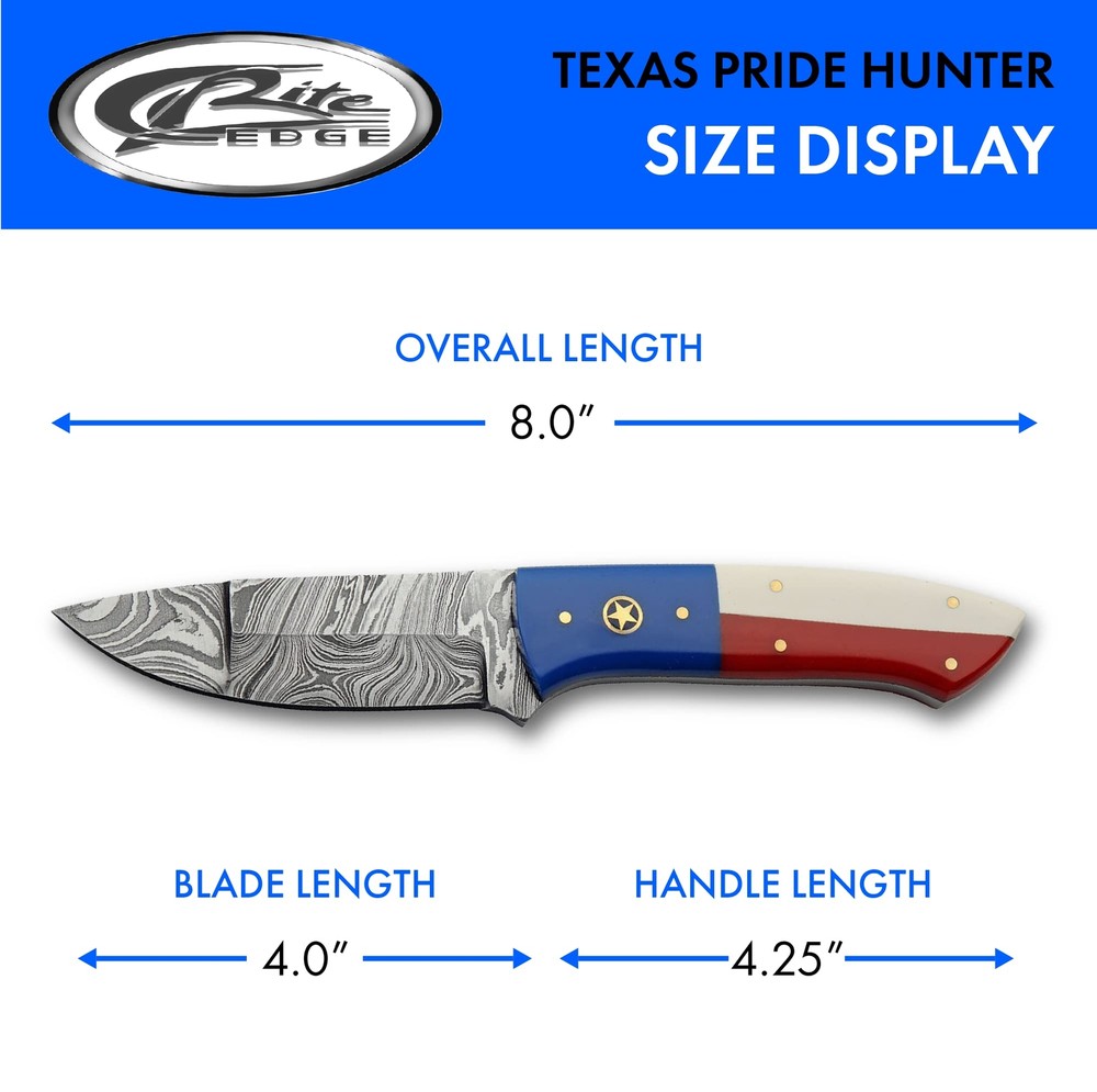 New Damascus Texas Pride Fixed Blade Knife DM-1282