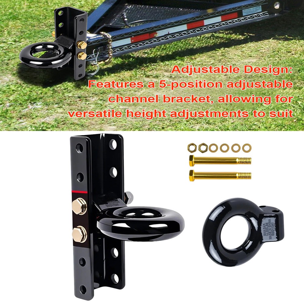 3"ID Trailer Pintle Hitch Lunette Ring Eye Coupler+5-Position Adjustable Channel