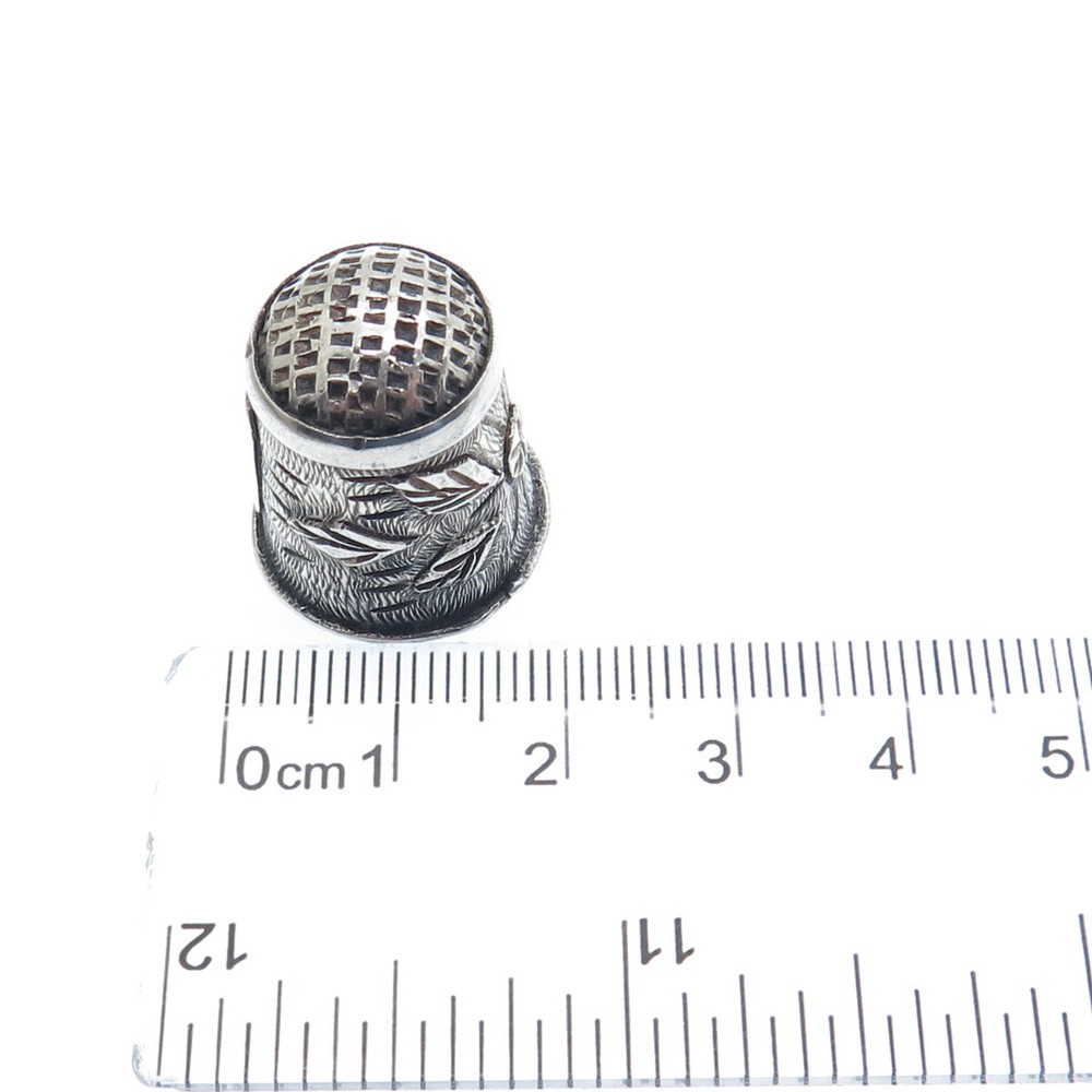 925 Sterling Silver Antique Mexico Floral Oxidized Sewing Thimble