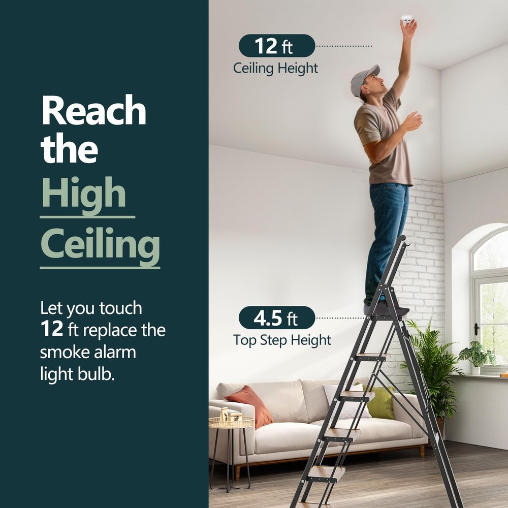 Step Ladder 6 Step Folding, Foldable Tall Ladder with Handrail, Aluminum Step...