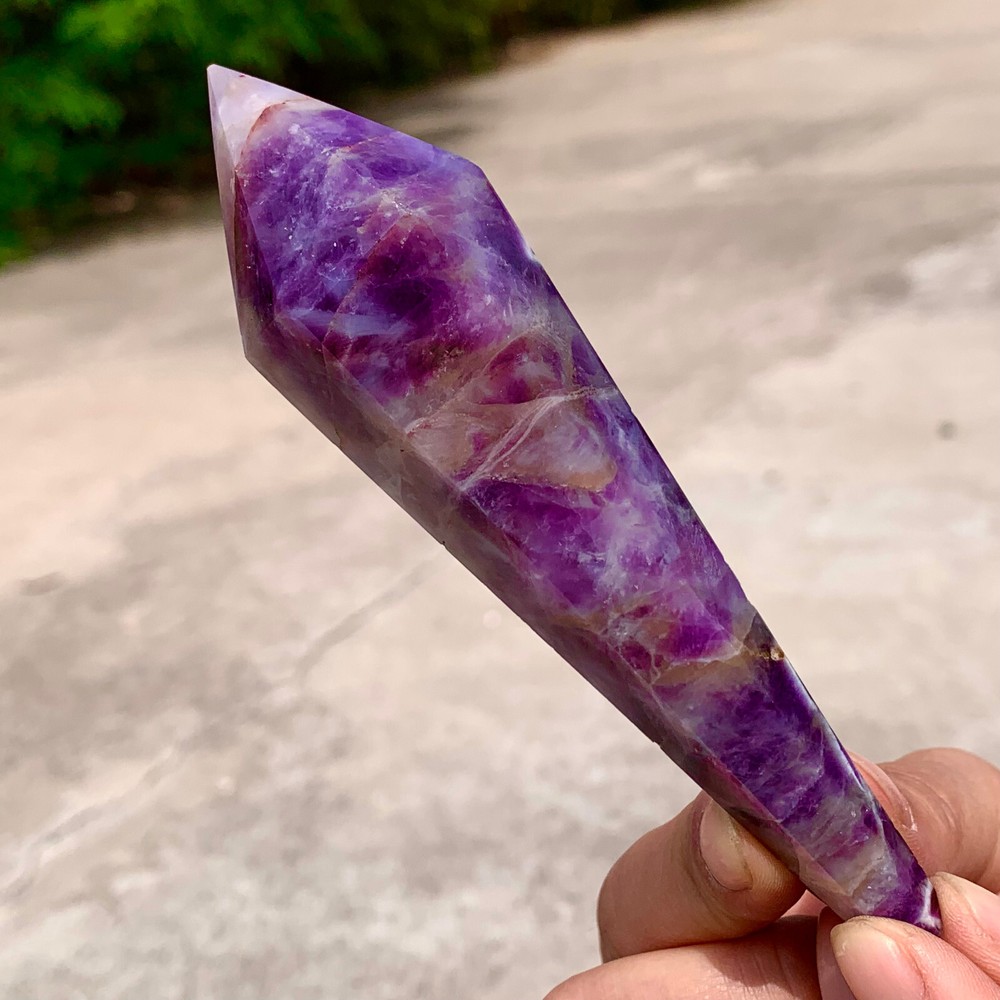 202G Natural Amethyst Quartz Crystal Single Tip Termination Wand Point Healing