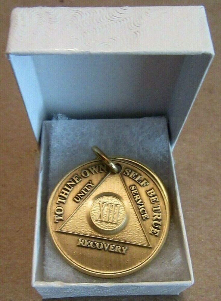 Alcoholics Anonymous 13 Year AA Bronze Medallion Key Chain Token coin keyring