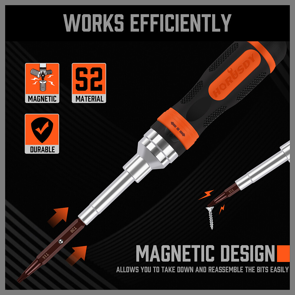 18 in 1 Magnetic Ratchet Versatile Screwdriver Set Security Bits AntiSlip Handle