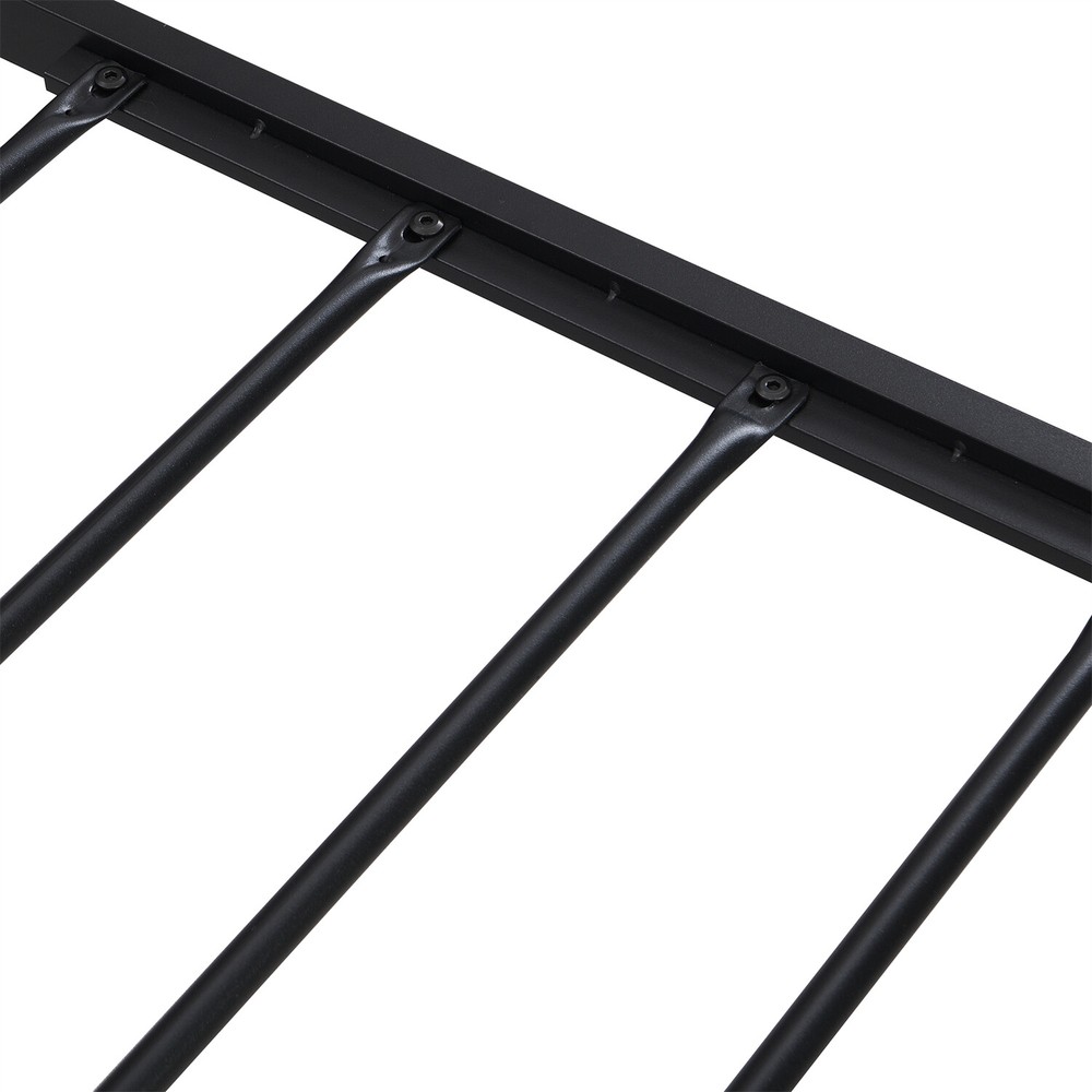Full Size Bed Frame Metal Platform Bed Frame with Wood Headboard & USB Port