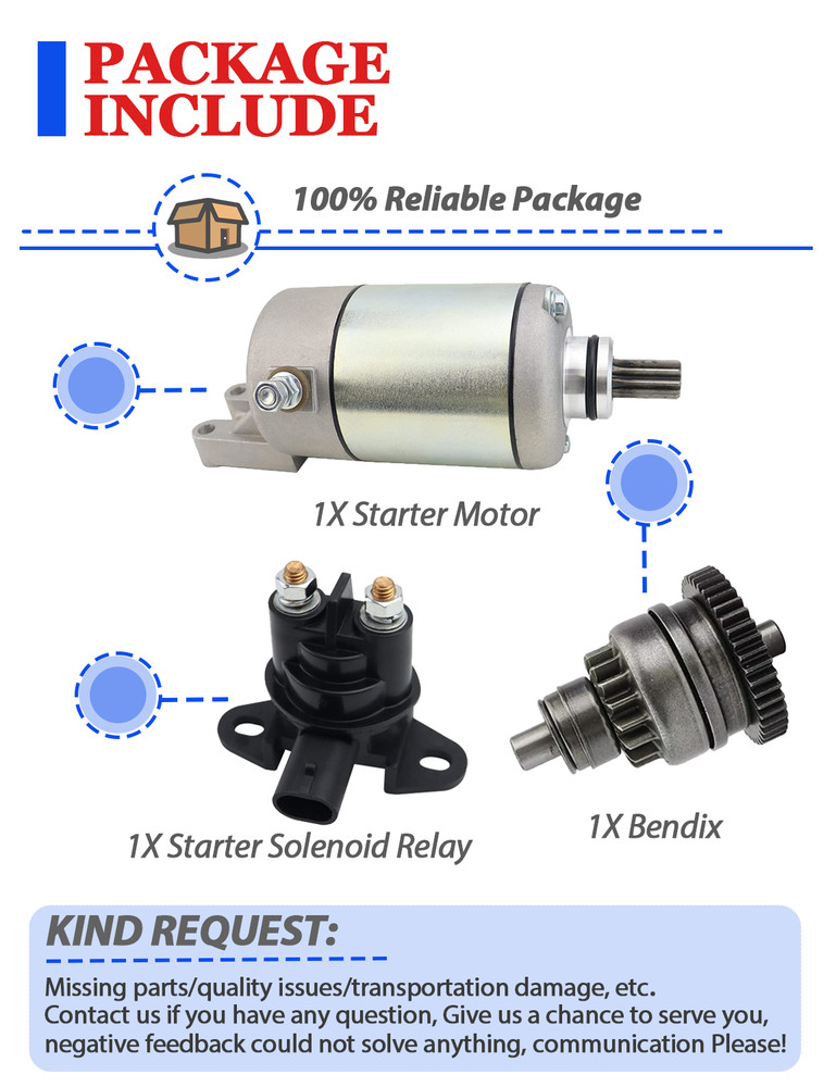 Starter Motor for Can-Am Defender HD5 All Models 2017-2021 With Bendix & Relay