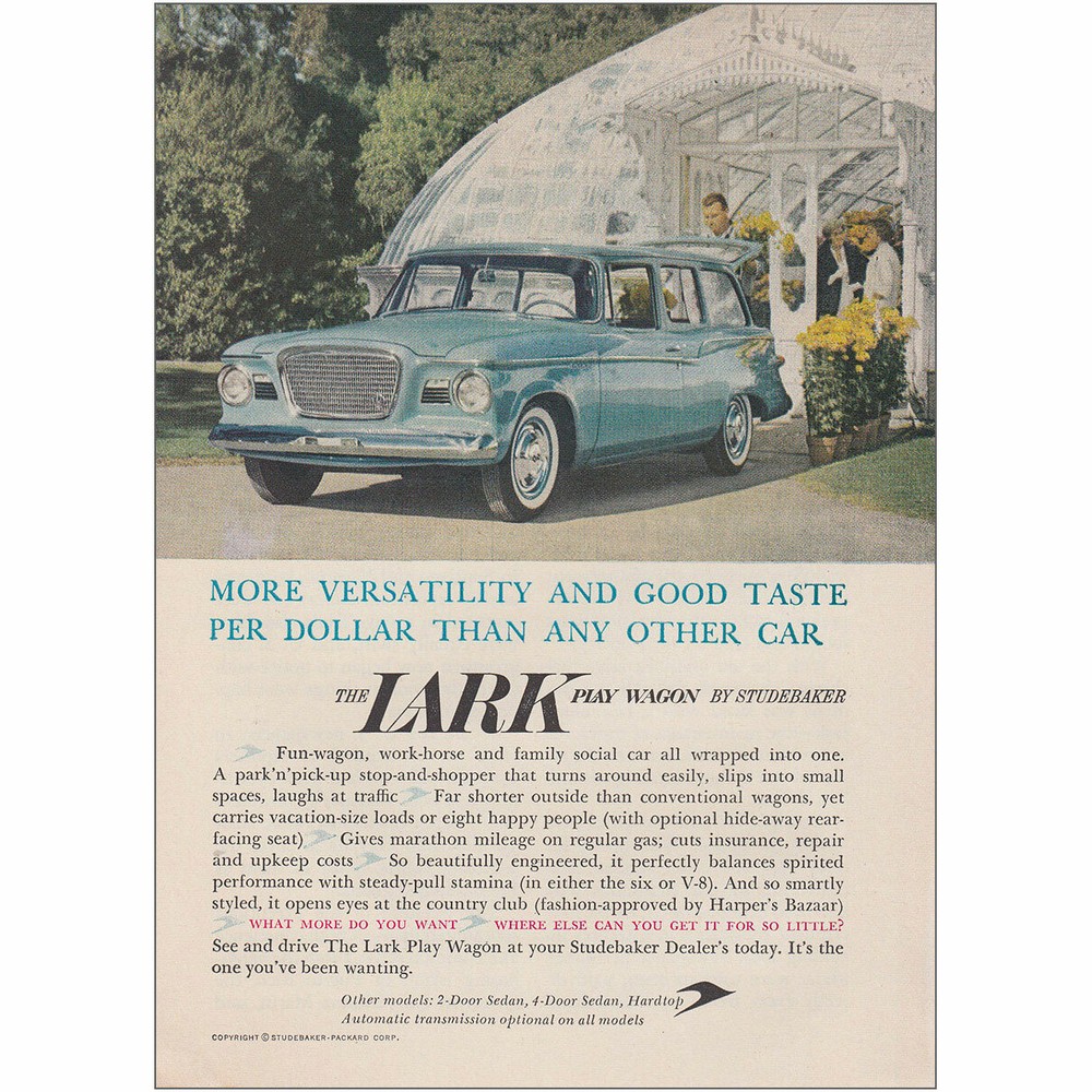 1959 Studebaker Lark: More Versatility and Good Taste Vintage Print Ad