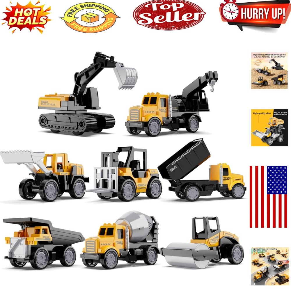 Alloy Mini Construction Vehicles Set – Durable, Educational, Pull-Back Fun fo...