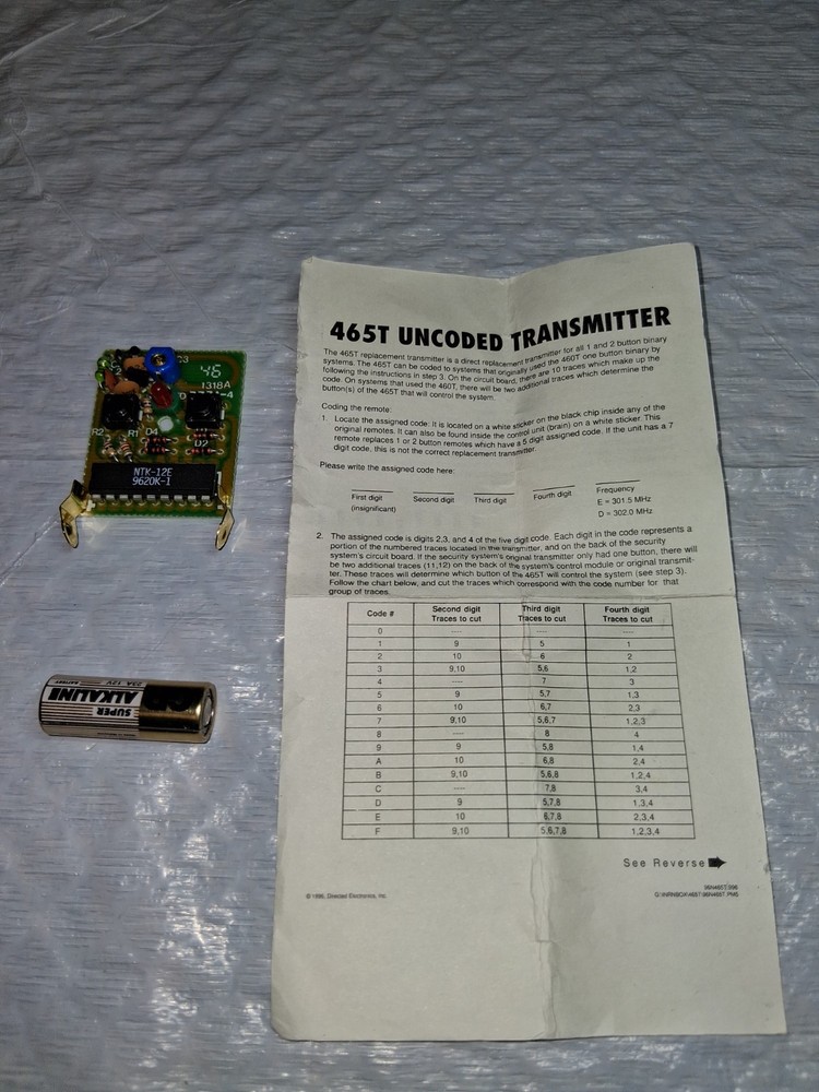 DIRECTED ELECTRONICS UNCODED TWO BUTTON TRANSMITTER PART # 465T
