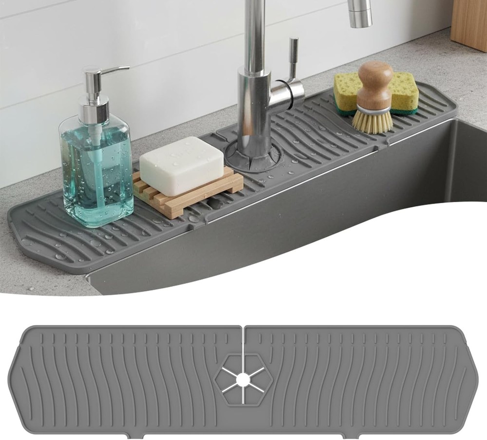 Silicone Faucet Handle Drip Catcher Drying Tray Mat Dish Soap Sponge Holder Acce