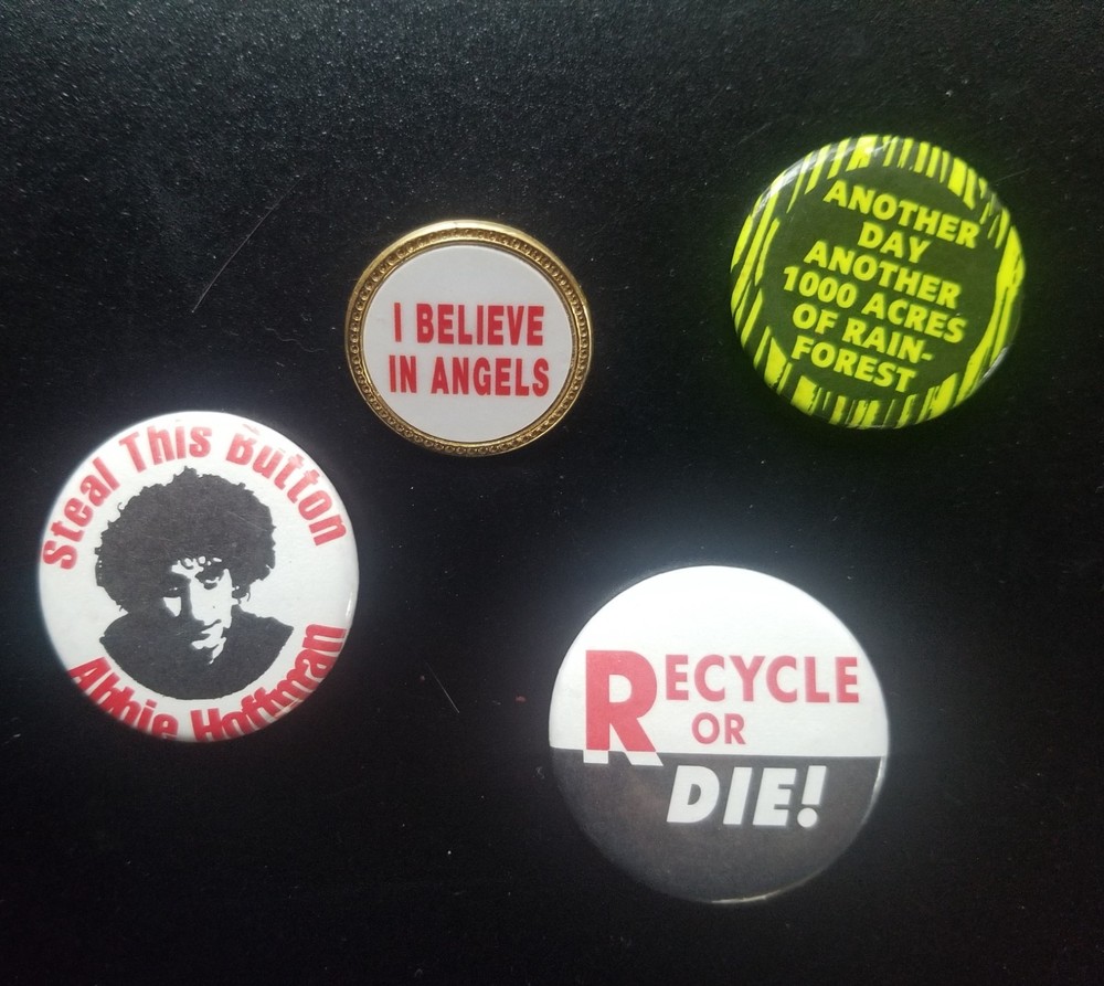 vintage protest pinback buttons