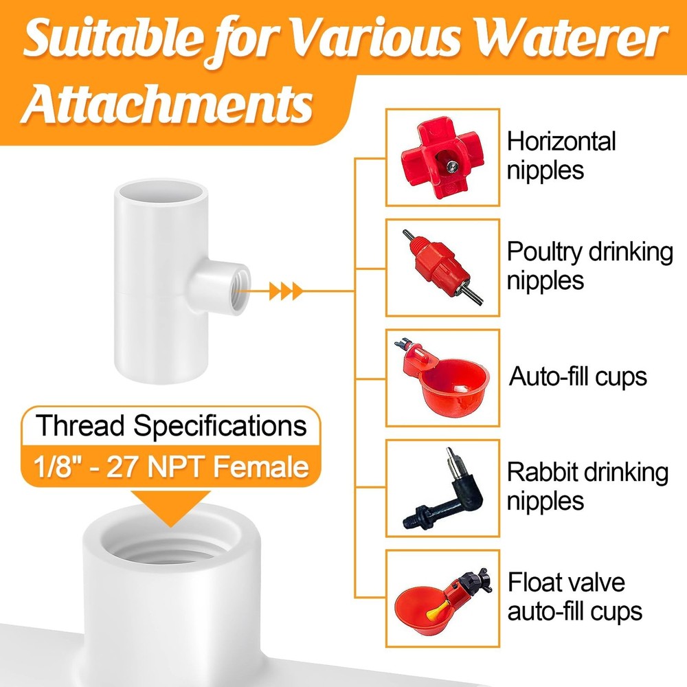 12 Pack Chicken Waterer PVC Tee Fittings - Fully Automatic for Threaded Chick...