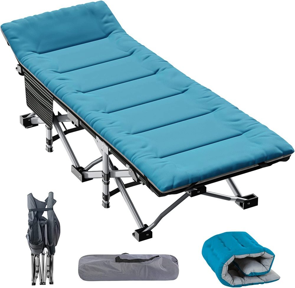 NAIZEA Camping Cot with Comfortable Thick Pad Cots for Sleeping with Carry Bag
