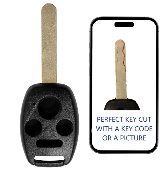 KEY CUT SERVICE + 4 Button Remote Key Shell Case For Honda 2003 - 2013 Models