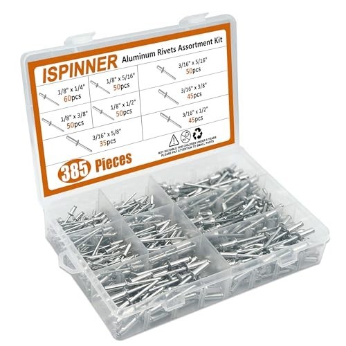 385pcs Aluminum Blind Rivets Assortment Kit - 8 Sizes, Silver Pop Rivets Set