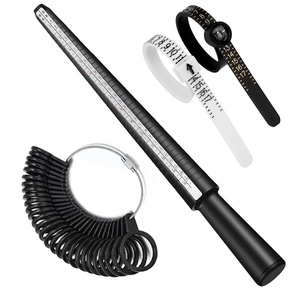 TUNQISM 4Pcs Ring Sizer Measuring Tool Kit, Mandrel Measurer, 27 black