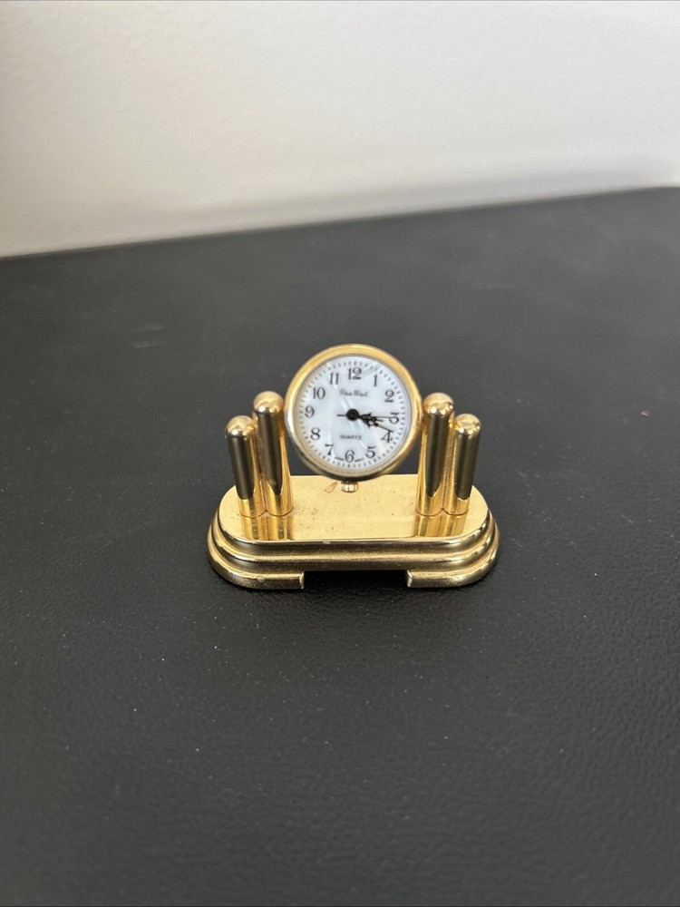 Wallace Silversmiths Goldplated Mini Garriage Clock 2"- Needs Battery